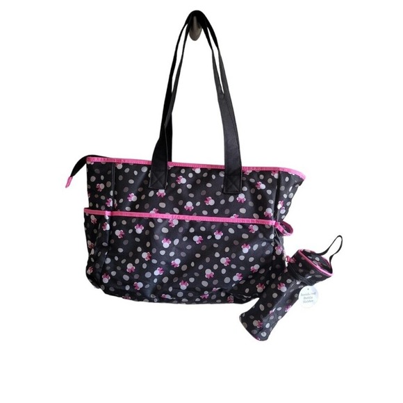 Disney Minnie Mouse Multi Piece Diaper Bag set NEW- MISSING PACIFIER HOLDER - Picture 2 of 10